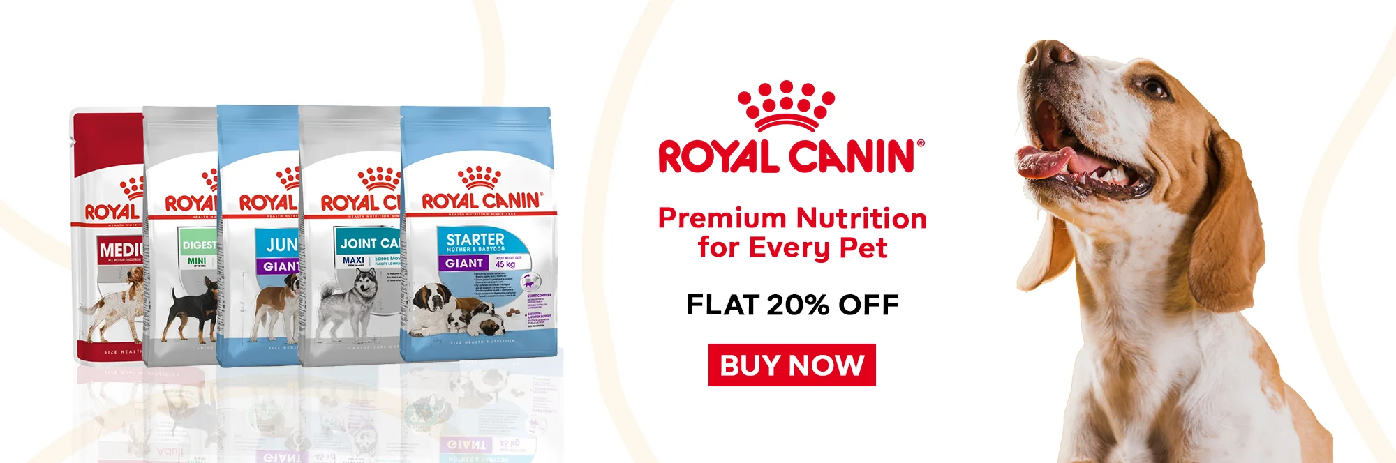Royal Canin premium nutrition, flat 20% off